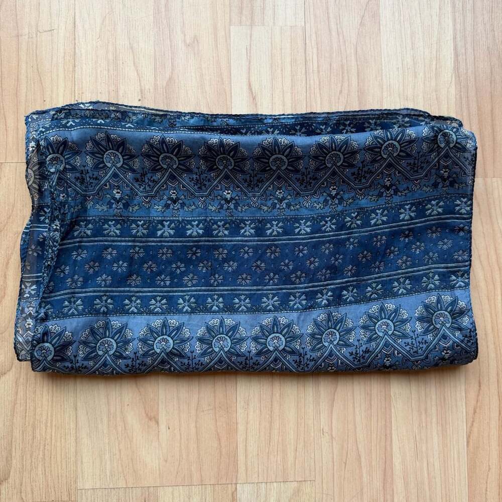 Vintage Blue Floral Chiffon Long Scarf
